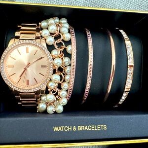 Folio Women’s Rose Gold-Tone Bracelet Watch Gift Set